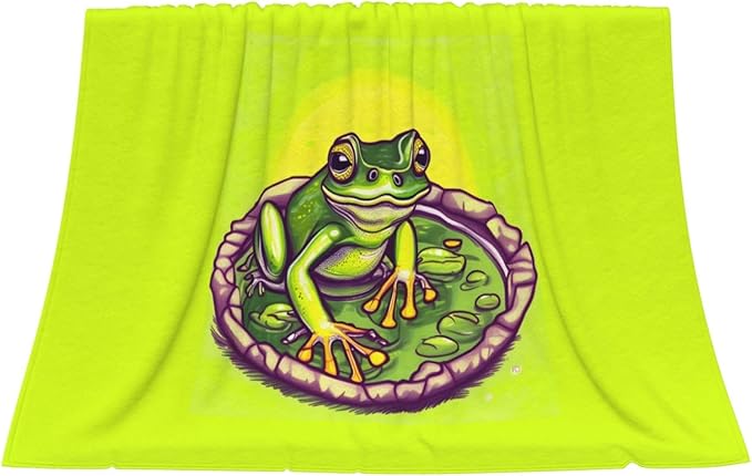 Frog in a Pond Blanket.Super Soft Flannel Blanket 80x60 inches 100% Polyester for Warmth Perfect for beds Sofas and Camping.
