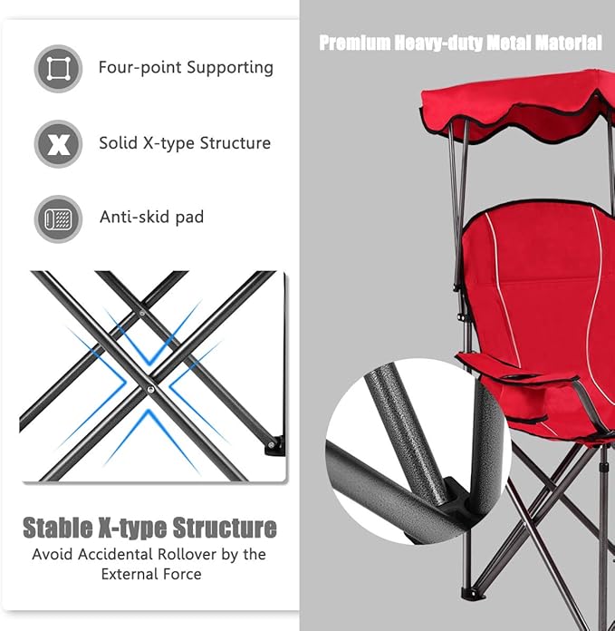 S AFSTAR Safstar Folding Camping Chair with Canopy Portable Lawn Beach Canopy Chair with Cup Holder &amp Carry Bag Load Bearing Up to 265LBS Folding Chair for Outside Outdoor Travel Hiking Fishing