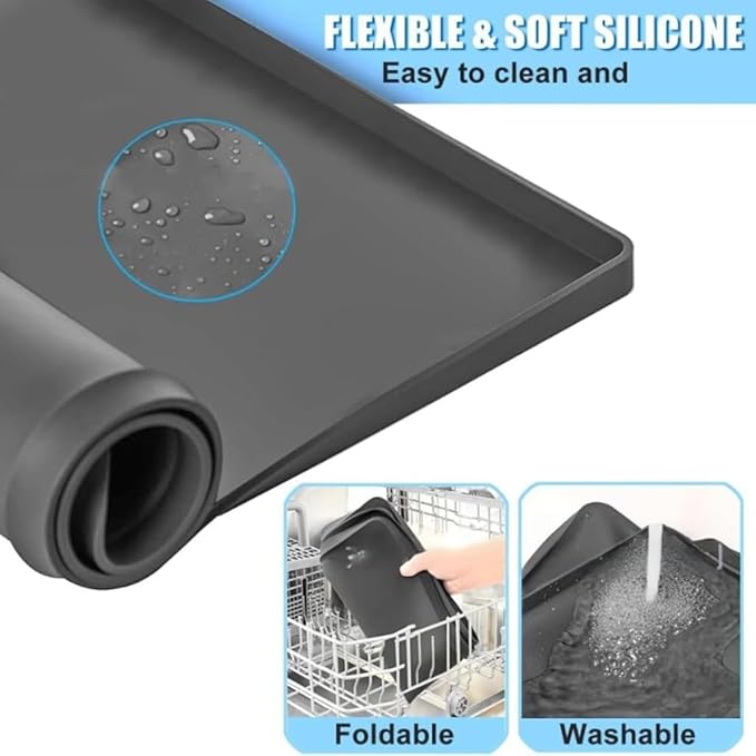 Dishwasher Drain Pan Mat Washing Machine Pan Tray with Raised Edged Portable Nonslip Silicone Under Dishwasher Drip Pan (C)