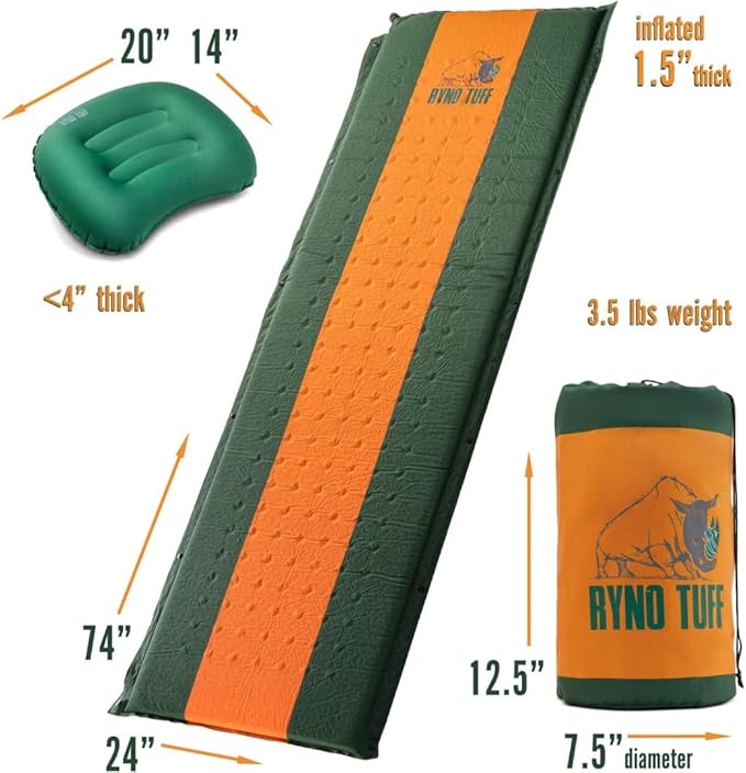 Camping Sleeping Pads and Camping Pillow Set - Ultralight Sleeping Pad for Camping Backpacking Pad and Hiking Sleeping Pad- Ultralight and Packable Floor Sleeping Mat and Pillow Set