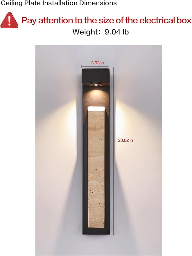 23in Outdoor Wall Lights Natural Exterior Waterproof Alabaster Wall Sconce LED Modern Matter Black Wall Lamps for Pstio Front Door Entrydoor (Indoor and Outdoor)
