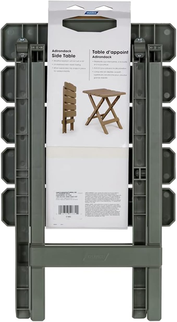 Camco 21042 Quick-Folding Adirondack Table Plastic Sage