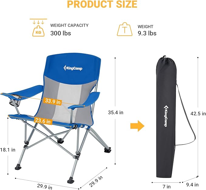KingCamp Oversized XL Camping Chair Heavy Duty 500lbs Folding Couch for Adults Padded Large Comfortable Sofa Seat with Cooler Bag Cup Holder for Outdoor Sports Fishing Patio Lawn
