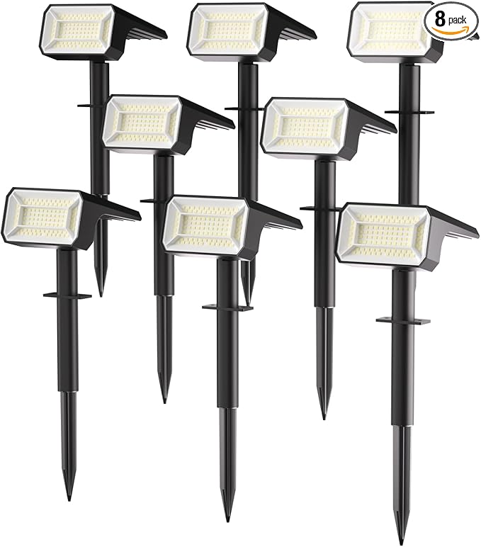 Fabrito Solar Spot Lights Outdoor 8 Pack [108Leds 4 Modes] Auto On/Off Spotlights IP67 Waterproof Landscape Lights for Tree Yard Patio Pool Pathway Driveway Cool White