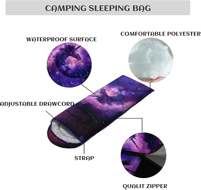 Sleeping Bags for Adults Youth Kids3D Printing Camping Sleeping Bag for Girls Boys Lightweight Waterproof Cold/Warm Weather Sleeping Bag for 3 Seasons
