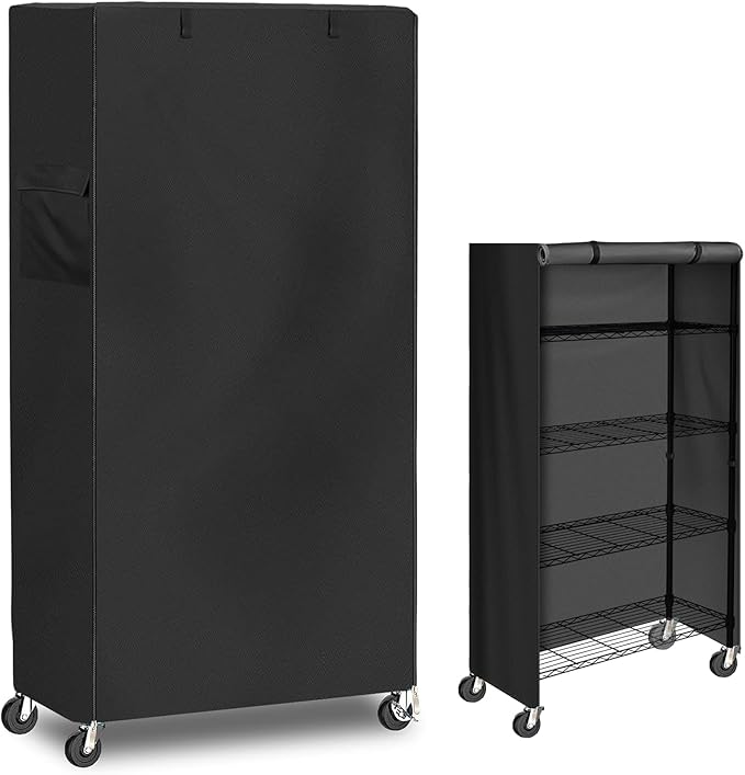 Waterproof Outdoor Storage Rack Shelf Cover 900D Oxford Cloth Thick Heavy Duty Dustproof Storage Wire Rack Covers with Zipper for Metal Shelving (Black 36W x 14D x 54H)