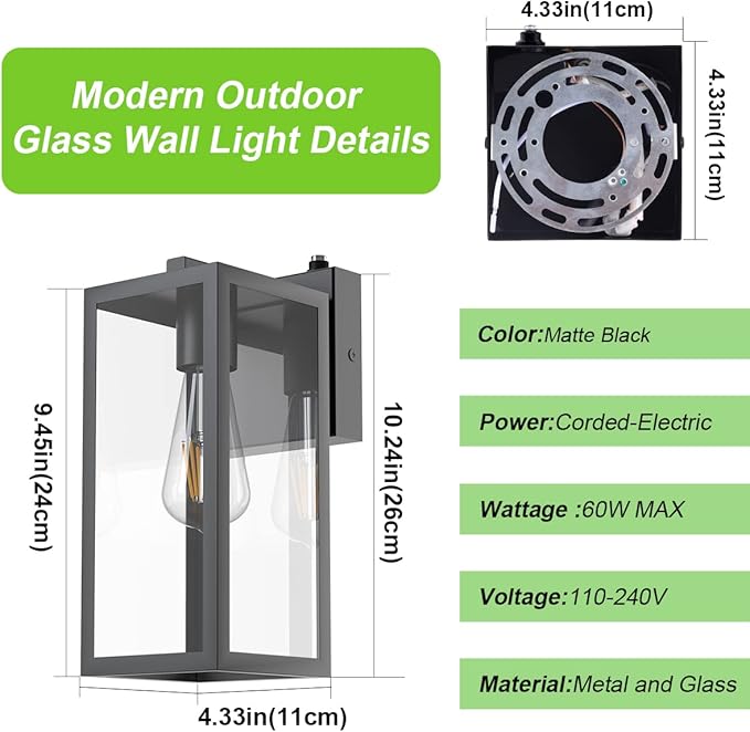 Aipsun Dusk to Dawn Sensor Outdoor Wall Lantern Black Exterior Wall Sconce LightingOutdoor Wall Sconce Wall Mount with Clear Glass Shade for EntrywayPorchDoorway(Bulb Not Included)