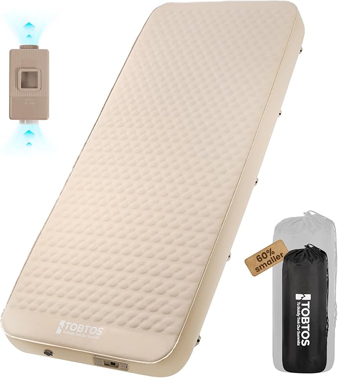 TOBTOS 4 Thick Self Inflating Sleeping Pad with Electric Pump 60s Inflate Ultra-Compressible Compact Foam Camping Mattress Insulated Sleeping Mat for Tent Car Camping