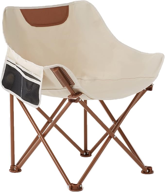 Portable Lightweight Camping Chair Foldable Chair with Carry Bag and Side Pocket Compact Outdoor Chair for Camping Essentials Hiking Fishing Beach Picnic (Khaki)
