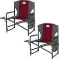 Oversized Directors Camping Chair Set of 2 Support 600 LBS Heavy Duty Folding Outdoor Chairs with Detachable Side Pocket and Adjustable Side Table for Outside BeachLawnFishing (Red)