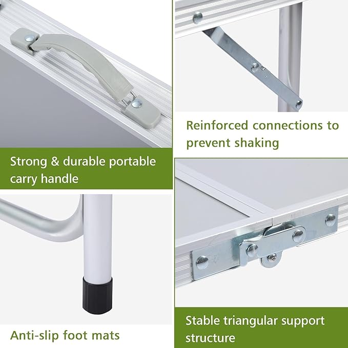 Camping Table Folding Camping Table with Storage Portable Kitchen Table Lightweight 3 Heights Adjustable Camping Furniture for BBQ Picnic Camping Hiking Beach and Indoor