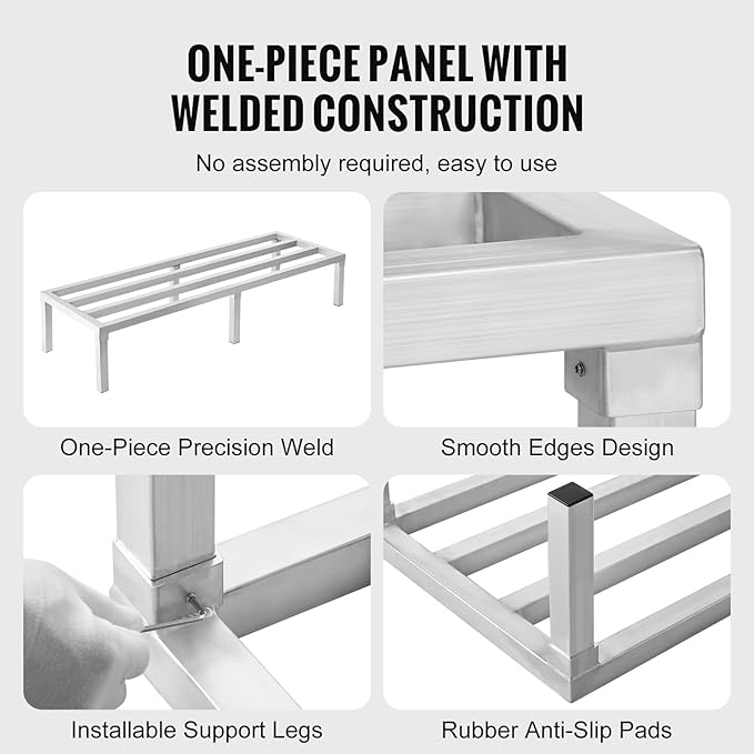VEVOR Aluminum Dunnage Rack 60” x 20” Commercial Food Floor Rack 12” Off the Floor 1800 lbs Capacity All-Welded Aluminum Storage for Storage in Restaurants Kitchens Garages and Vehicles