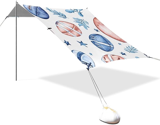 Blue Rugby Pattern Camping Sun Shelter Beach Tent Portable Beach Sun Shade Outdoor Canopy for Camping Trips Fishing Picnic