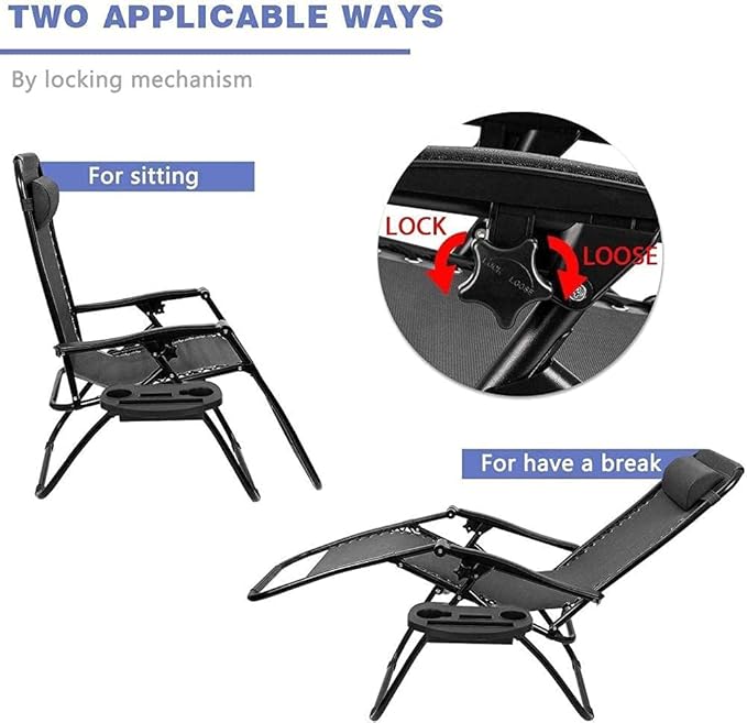 FWZJ Folding Recliners Chairs Outdoor Set of 2 Sun Lounger Zero Gravity Reclining Sun Lounger Chair Lounger ReclinerAdjustable Back Deck Chair for Patio Camping Beach-C (A)