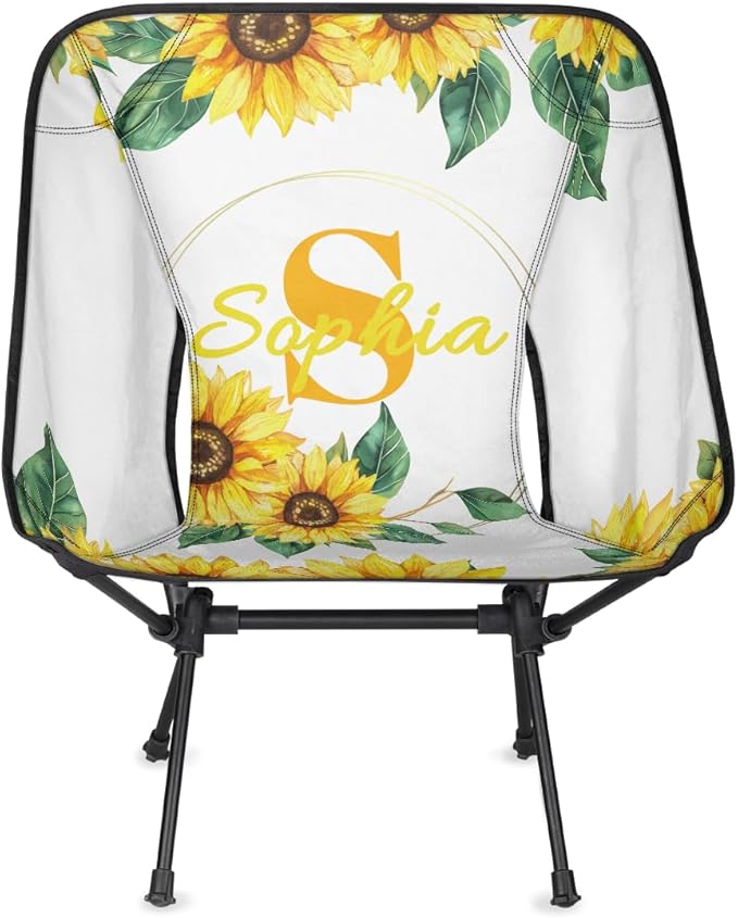 Camping Chair Personalized Backpacking Chair Lightweight Portable Folding Customized Name Chairs for Beach Sport Hiking (Yellow Sunflower)