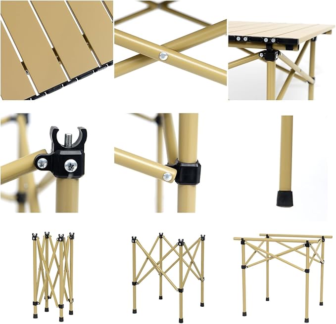 Wind Tour Portable Camping Table Folding Side Table Aluminum Lightweight Table with Carry Bag for Outdoor Cooking Hiking Picnics BBQ Travel (37.4 * 22.4 * 19.7InchesKhaki)