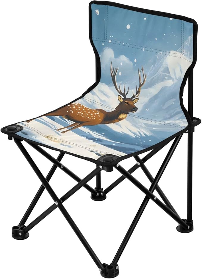 Elk Snowy Mountains Portable Camping Chairs Folding Chair - Durable Oxford Fabric Lightweight Iron Frame Easy Fold Design - Ideal for Outdoor Activities Camping Fishing and Travel