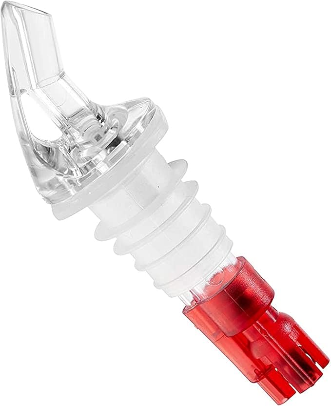 TrueCraftware- 1 oz Measured Liquor Pourer with Red Tail &amp No Collar Acrylonitrile Set of 12- Cocktail Shot Dispenser Liquor Bottle Pourers Alcohol Liquor Pourers Bar Bartender Accessories