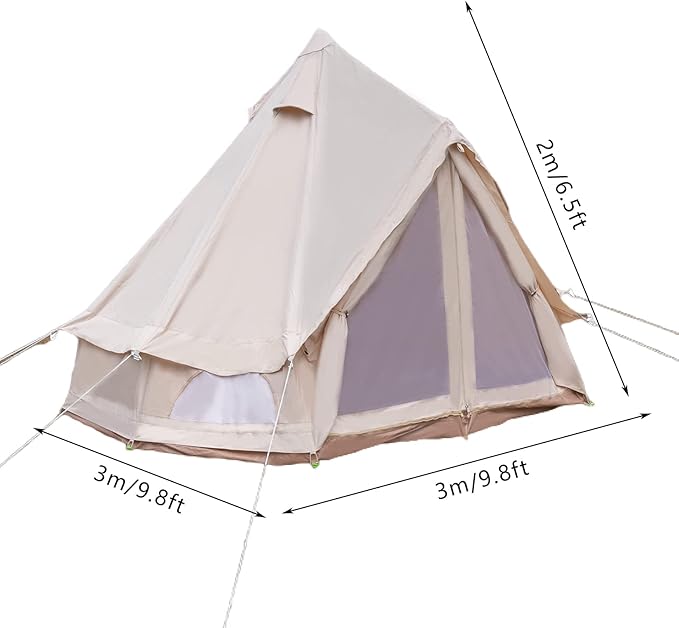 Bell Tent Yurt Tents with Carrying Bag 4 Seasons Waterproof Tent 6.5ft Sturdy Center Rod for Camping 100% Cotton Glamping Tents Breathable Holds up to 2 People