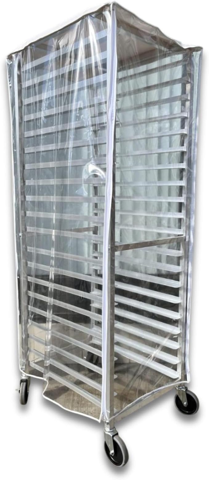 Bakery Food Pan Sheet Rack Cover – Heavy Duty PVC Vinyl Zippered Bun Pan Rack Cover – Long-lasting Use Durable Covers with 3 Zippers – Made in USA (Transparent 23W x 28L x 61H)