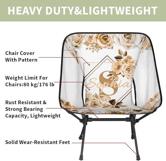Camping Chair Personalized Backpacking Chair Lightweight Portable Folding Customized Name Chairs for Beach Sport Hiking (Orange)