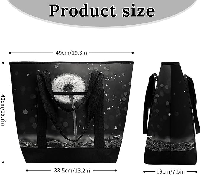 Insulated Shopping BagLarge Reusable Cooler Bags Dandelion Black And White Printed Foldable Shopping BagTravel Waterproof Shoulder Bag