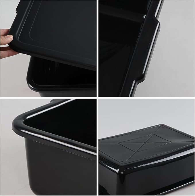 3 Pack 13 L Food Service Bus Tubs with Lids Commercial Utility Bus Box Black