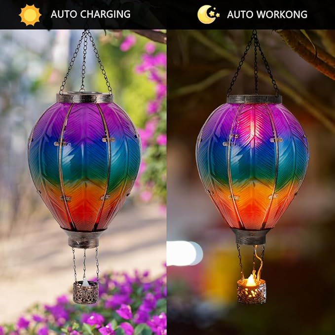STARSOUL Extra Large Solar Hot Air Balloon Lantern with Flickering Flame Hanging Solar Lantern Outdoor Waterproof Hot Air Balloon Solar Light Decorations for Garden Yard Lawn Porch