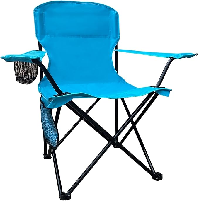 Portable Folding Camping Chair with Cup Holder and Cooler Bag Lightweight Outdoor Chair with Strong Steel Frame Easy Storage with Carry Bag Supports 300LBS Blue