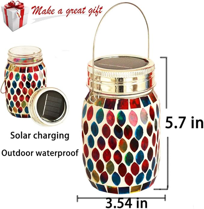 Mosaic Lights Outdoor Hanging Lanterns Rechargeable Mosaic Solar Lanterns Outdoor Waterproof Solar Night Lights Table Lamps for Decorations