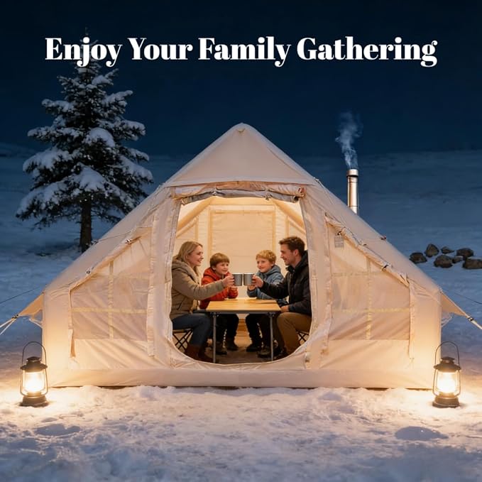 Easy Setup Inflatable Camping Tent Waterproof 4 Season Air Tent with Hand Pump Oxford Glamping Tent for 4/6/8 Adults