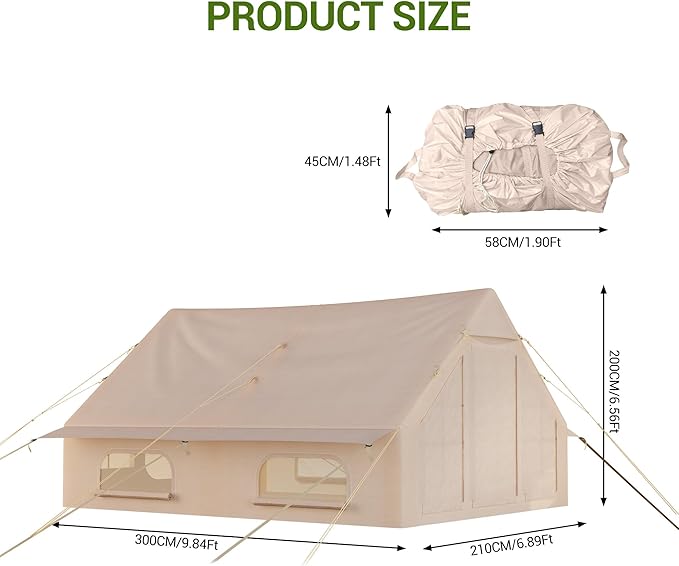 IDEALHOUSE Inflatable Camping Tent with Air Pump 6-8 Person Large Blow Up Tent for Family Waterproof Oxford Glamping Tent with Easy Setup Air Beam Portable Outdoor Tent for All Seasons Beige
