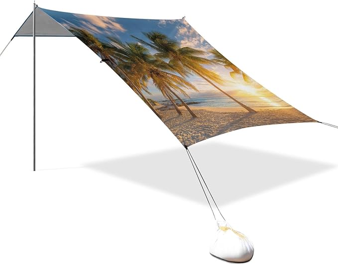 Bolaz Beach Canopy Tent Sun Shade9'×10.5' Large Family Beach Shade UPF50+- Outdoor Shade for Camping Trips FishingBeautiful Sunset4