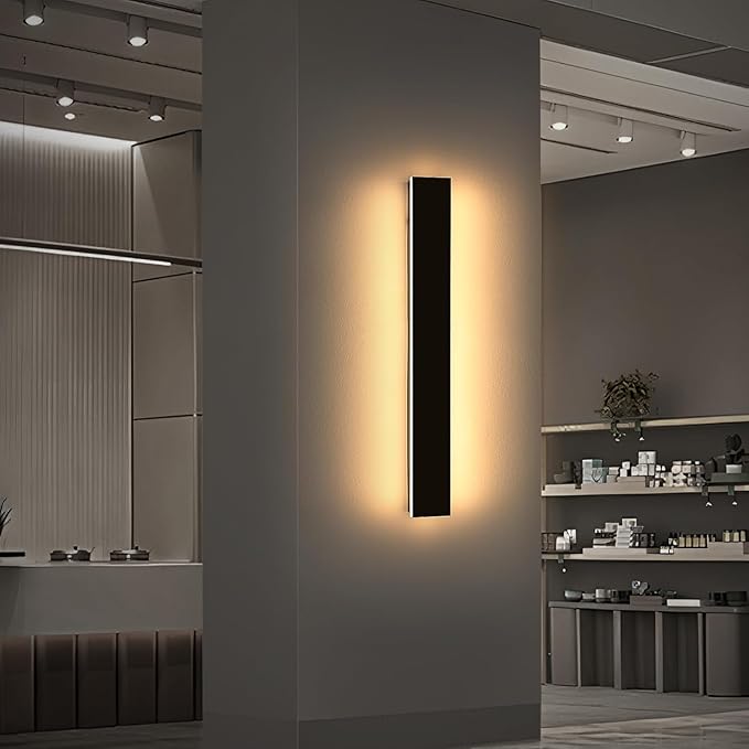 Outdoor Wall Sconces 31.4 inch LED Modern Wall Lights Fixture 3000K Warm White IP65 Waterproof Black Linear Long Strip Wall Lamp Lighting for Patio Garage Front Door