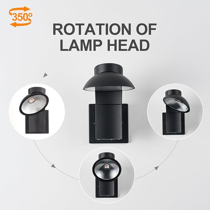 Outdoor Wall Lights 2 Packs 350-degree rotating lamp head Sconces Lights IP65 Waterproof Porch Sconces 10%-100% Dimmable 3000k 120-277V for garages balconies courtyards and entryways
