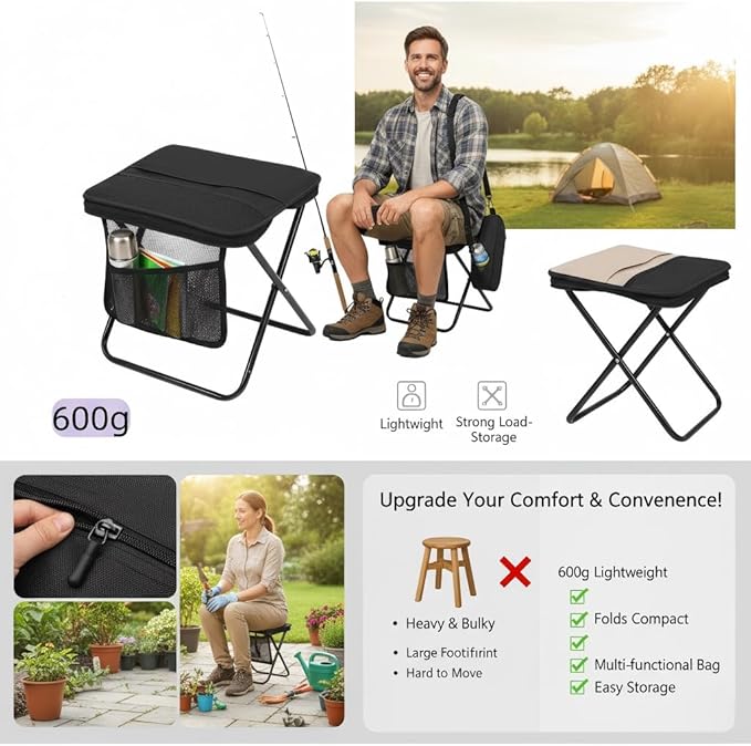 Portable Folding Camping Chair 2 Pack Lightweight Compact Backpack Stool for Outdoor Hiking Fishing Beach Concert and Garden13 inches x 10.62 inches x 12.2 inches