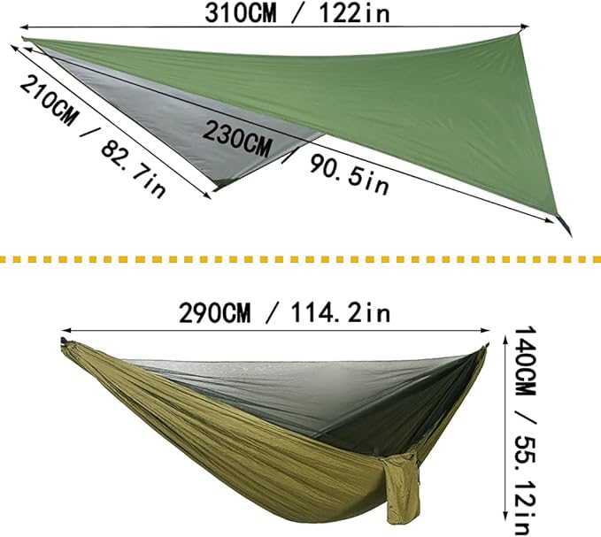YCD Portable Camping Hammock SetSingle Double HammockInsect-Proof netRain Fly Tarphigh-Strength Parachute Cloth HammockBackpack Hiking Courtyard Outdoor Activities.