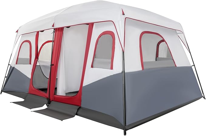 8-12 Person Camping Tent Large Outdoor Tent Waterproof &amp Windproof Family Camping House with 2 Room &amp 4 Screen Windows for Backpacking Hiking Car Traveling