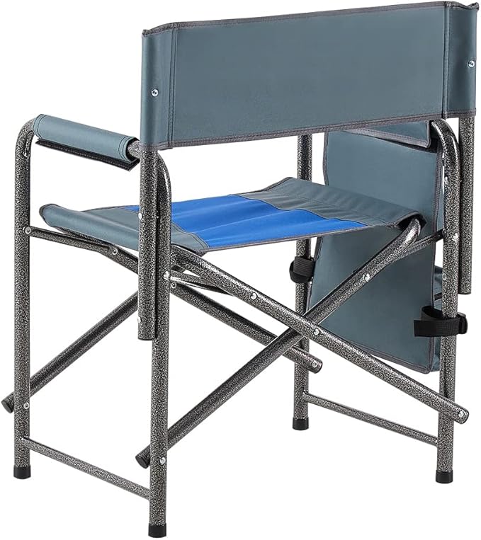 1-Piece Padded Folding Outdoor Chair with Storage PocketsLightweight Oversized Directors Chair for Indoor Outdoor Camping Picnics and FishingBlue/Grey