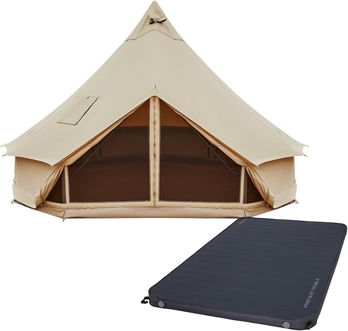 KingCamp Canvas Bell Yurt Tents with Self Inflating Sleeping Pad 4 Seasons Large Waterproof &amp Windproof Glamping Tent w/Stove Jack for Family Outdoor Camping