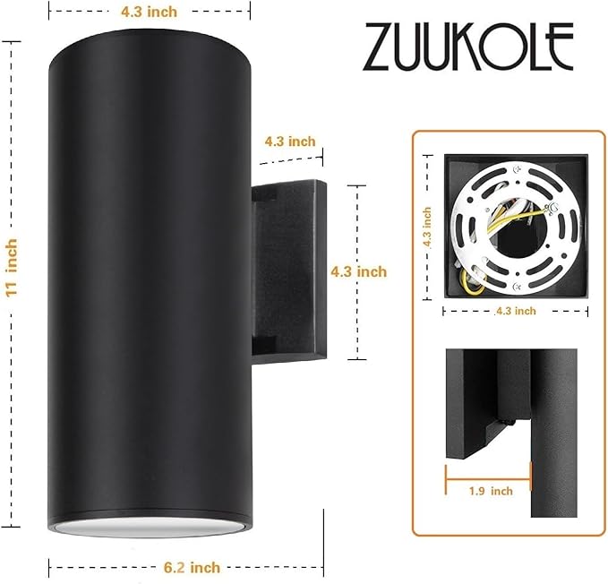 Outdoor Wall Light Exterior Lighting - ETL Listed 2 Light Bulbs Included Aluminum Waterproof Wall Mount Cylinder Design - Up Down Light Fixture for Porch Backyard and Patio