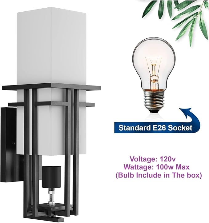 Outdoor Wall Light Fixtures Exterior Waterproof Lanterns Porch Sconces Wall Mounted Lighting with Modern Frosted Glass Black Aluminum Wall Lamps for Patio Front Door Entryway (TYPE_A 16.2inch)