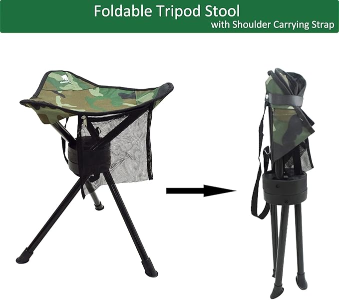 GEERTOP Portable Camping Swivel Folding Stool Seat Foldable Camp Tripod Chair Outdoor Survival Gear for Hiking Fishing Hunting Travel