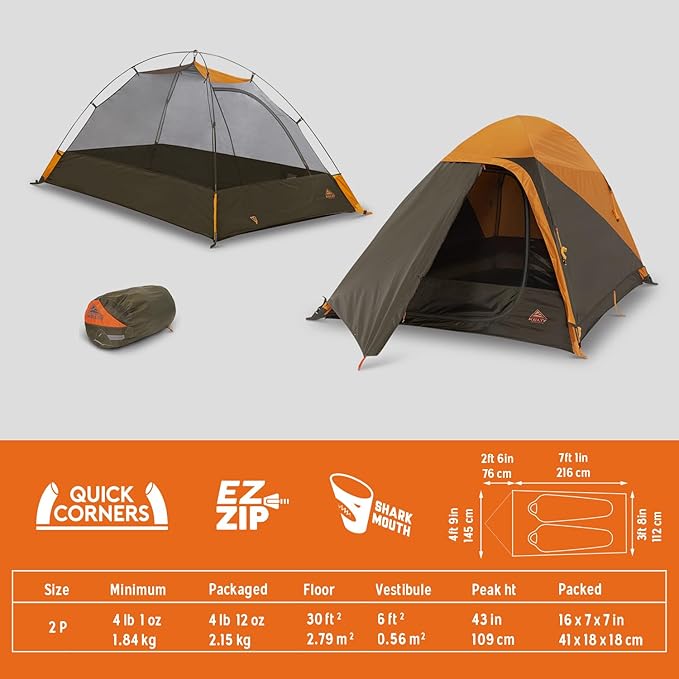 Kelty Grand Mesa 2P or 4P Backpacking Tent – 3 Season Camping Thru Hiking Shelter Aluminum Pole Frame Single Door + Vestibule 2024 Model