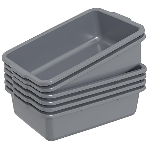 6-Pack 24 L Commercial Bus Tub Plastic Bus Box Gray