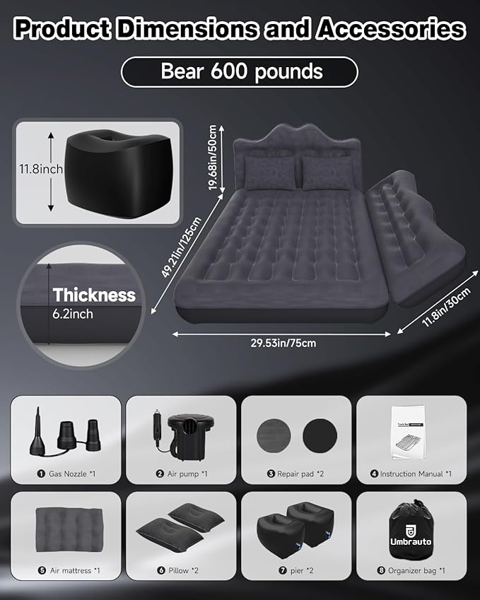 Umbrauto Inflatable Car Mattress Bed: SUV Camping Air Bed for Truck Backseat with Pump &amp Pillows Car Sleeping Airbed for Van Back Seat