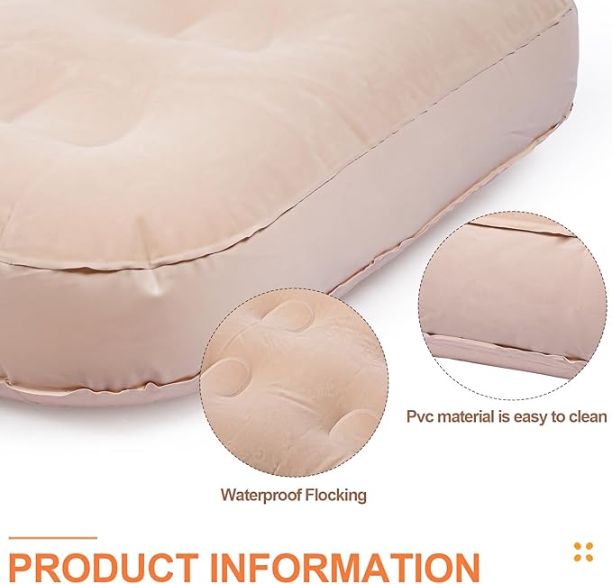 Geetery Kids Air Mattress Toddler Inflatable Airbed 55x27.6x8.7 Inch Foldable Comfort Flocked Blow up Bed with Patch Kit Portable Sleepover Mattresses for Home Travel Camping Party(Beige 6 Pcs)