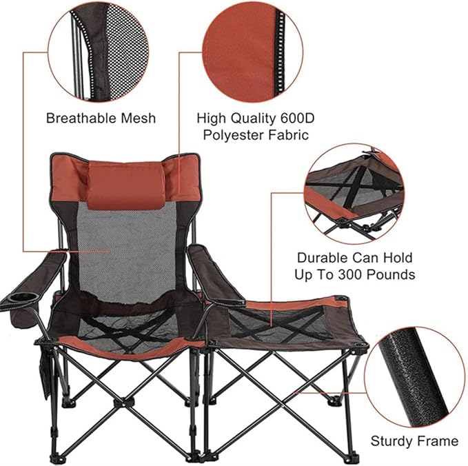 2 in 1 Camping Chair with Footrest Recliner Folding Chaise Lounge Chair for Fishing Beach (Color : A Size