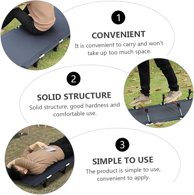 Hemoton Portable Folding Camp Bed Outdoor Camping Cot Sturdy Metal Frame Lightweight Design Carry Bag for Travel and Beach Use