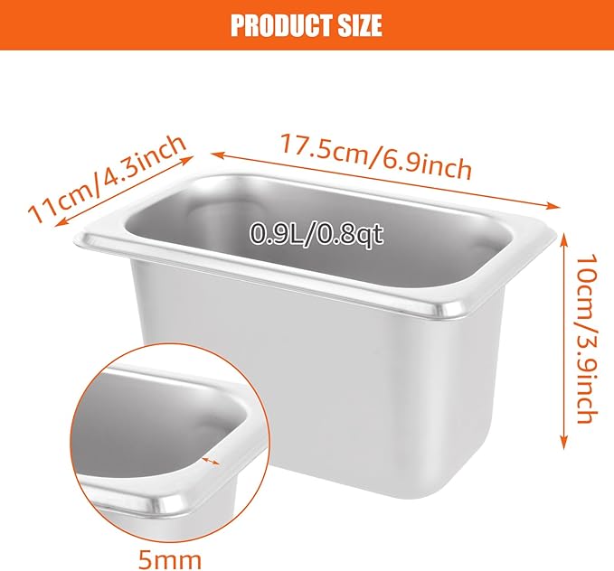 8 Set Stainless Steel Hotel Pans With Lids 1/9 Size x 4 Inch Deep Steam Table Pan Stackable Commercial Anti Jam Metal Steam Tray Catering Food Storage Steel Pan for Home Restaurant Buffet